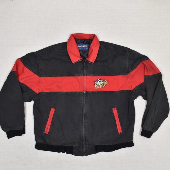 VTG Dr. Pepper Swingster Men's Racing Jacket Cotton Black Size L USA Stained
